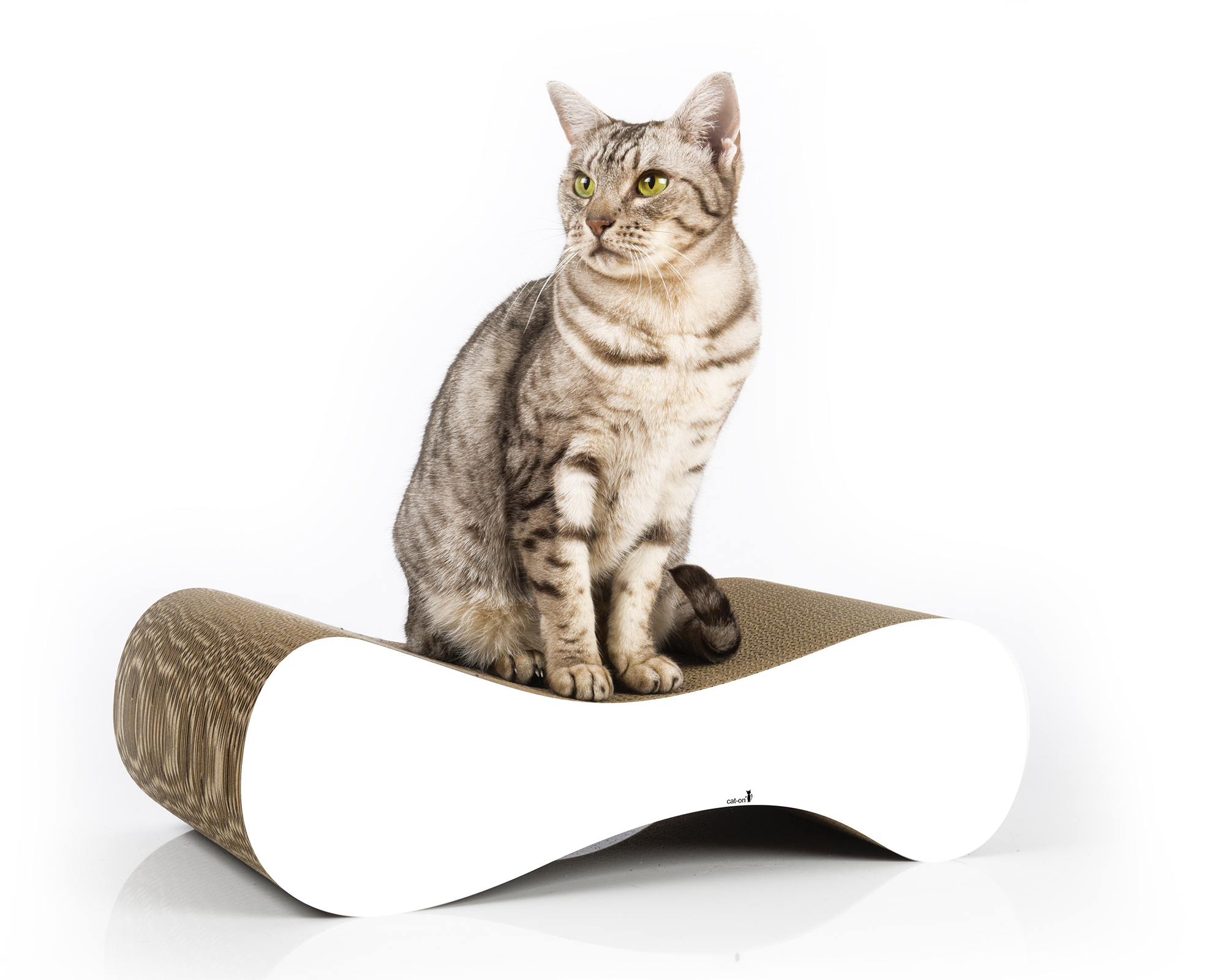 Katzensofa LE VER S in Weiß – modernes Kratzmöbel aus Wellpappe LE VER S Katzensofa in Weiß – hochwertiges Katzenmöbel und Liegeplatz aus Kratzpappe, handgefertigt in Deutschland