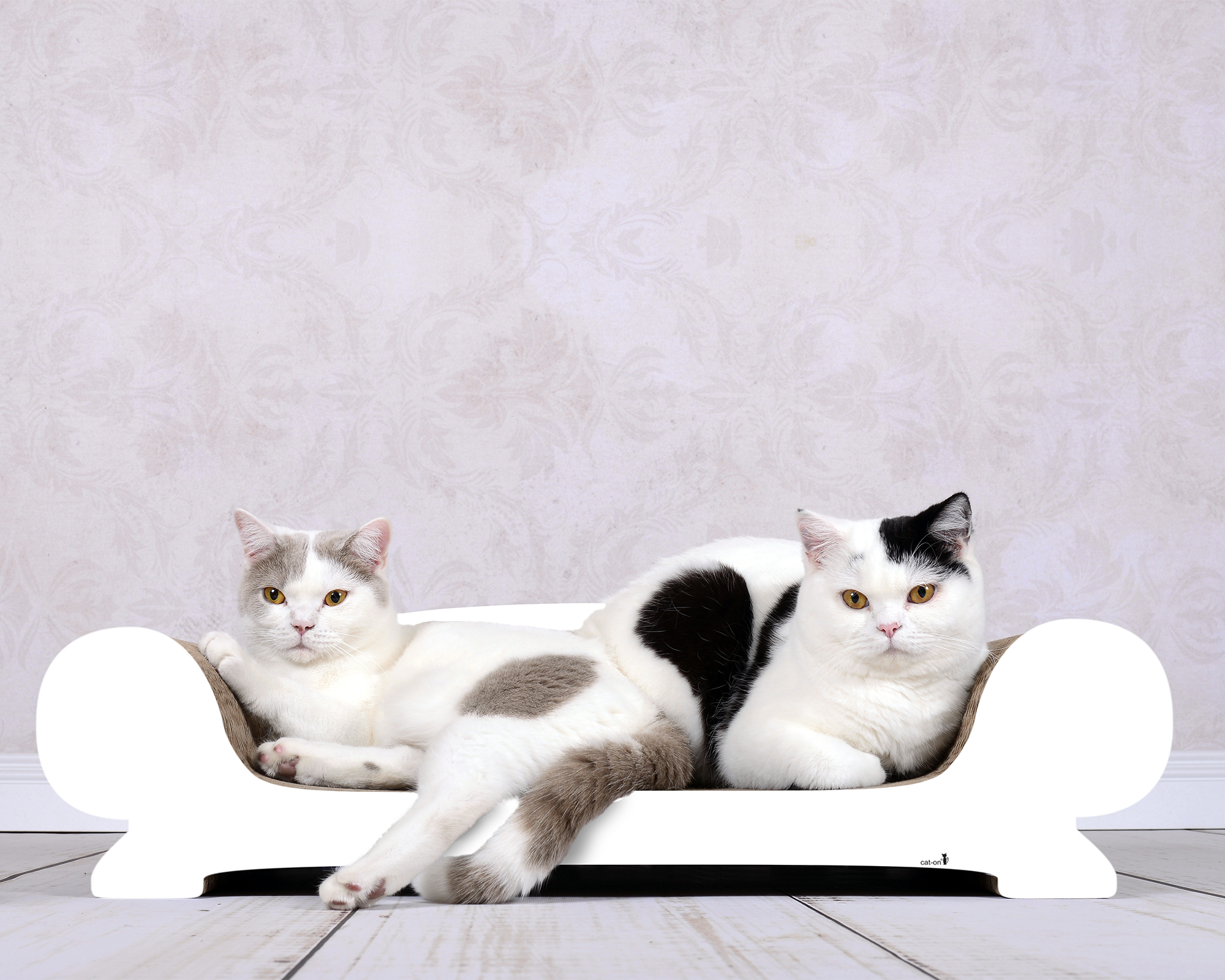 Katzensofa VERTIGE Weiß – Kratzmöbel aus Wellpappe Katzensofa VERTIGE in Weiß Uni (Design 000X) – hochwertiges Katzenmöbel und Liegeplatz aus Kratzpappe, handgefertigt in Deutschland
