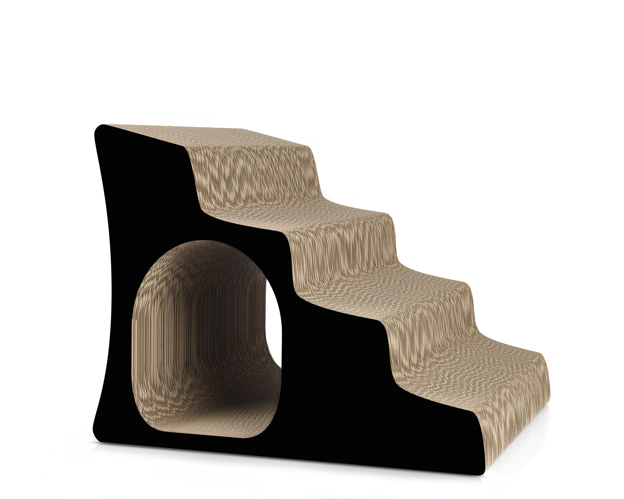 LESCALIER Designer Katzentreppe aus nachhaltiger Kratzpappe Stilvolle Katzentreppe LESCALIER mit ovaler Öffnung, gefertigt aus langlebiger Kratzpappe – ergonomisches Design, handgemacht in Berlin.