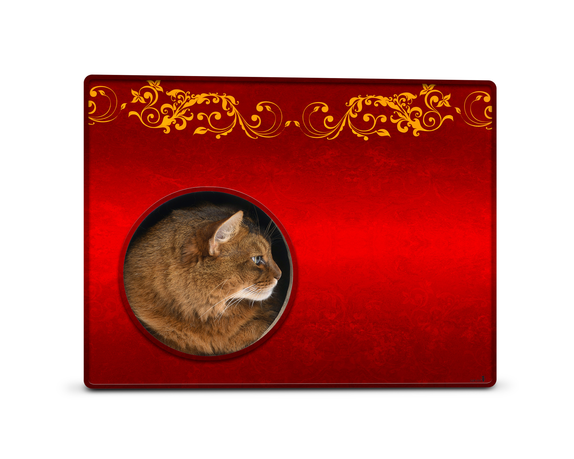 PHREDIA Eckhaus von cat-on, Katze im Inneren des Design-Kratzmöbels aus Wellpappe