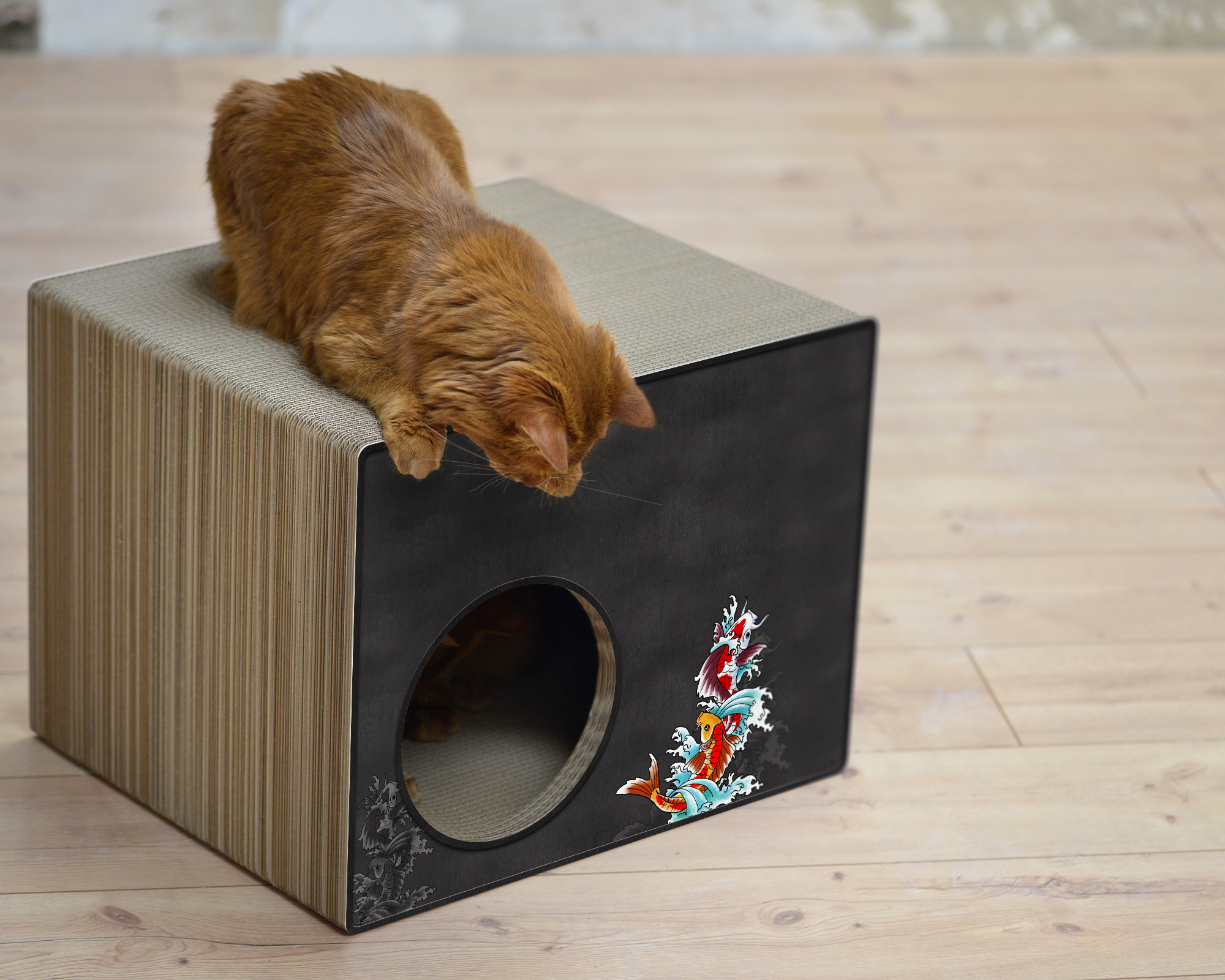 PHREDIA Eckhaus von cat-on, eine Katze oben liegend, eine Katze innen