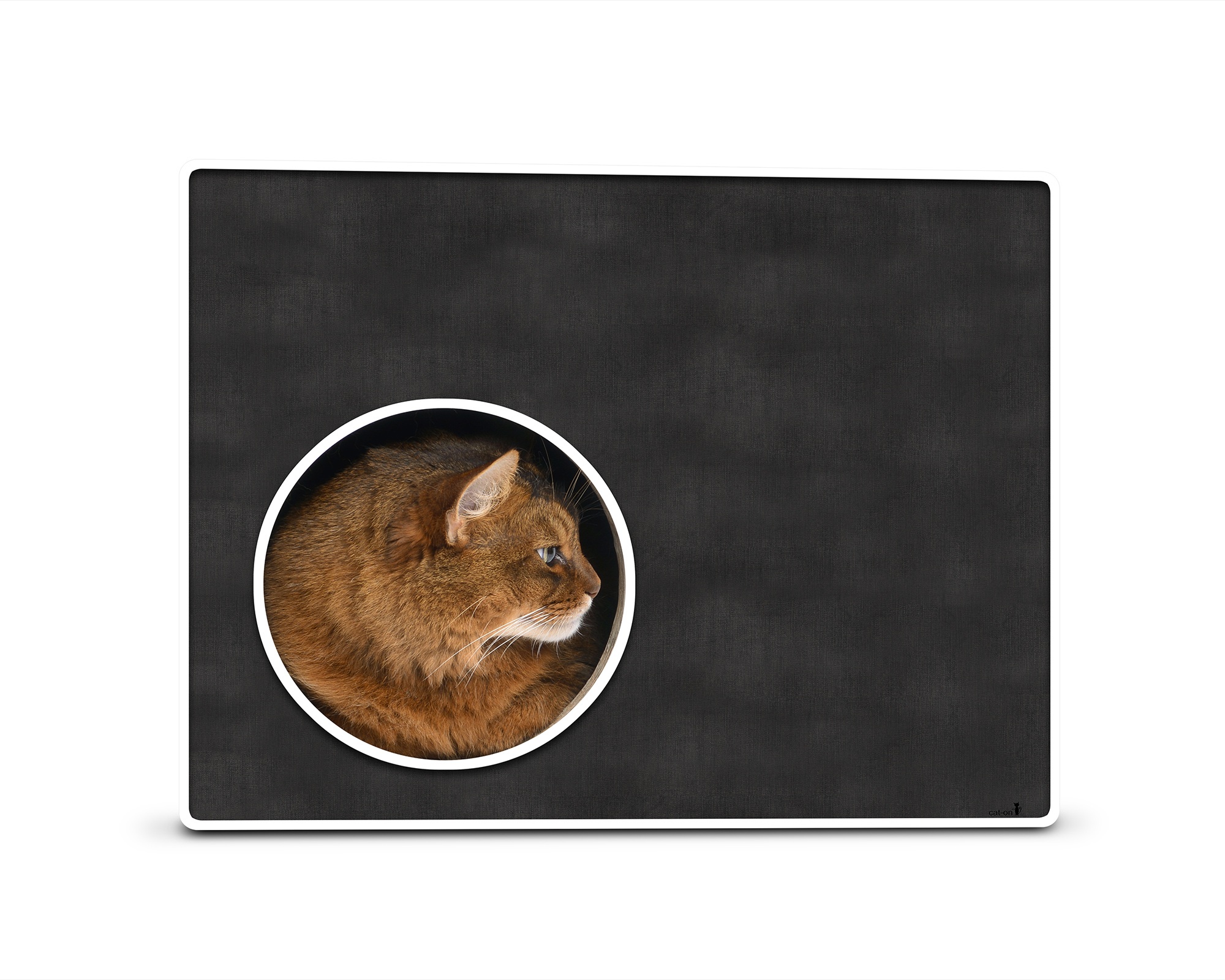 PHREDIA Eckhaus von cat-on, Katze im Inneren des Design-Kratzmöbels aus Wellpappe