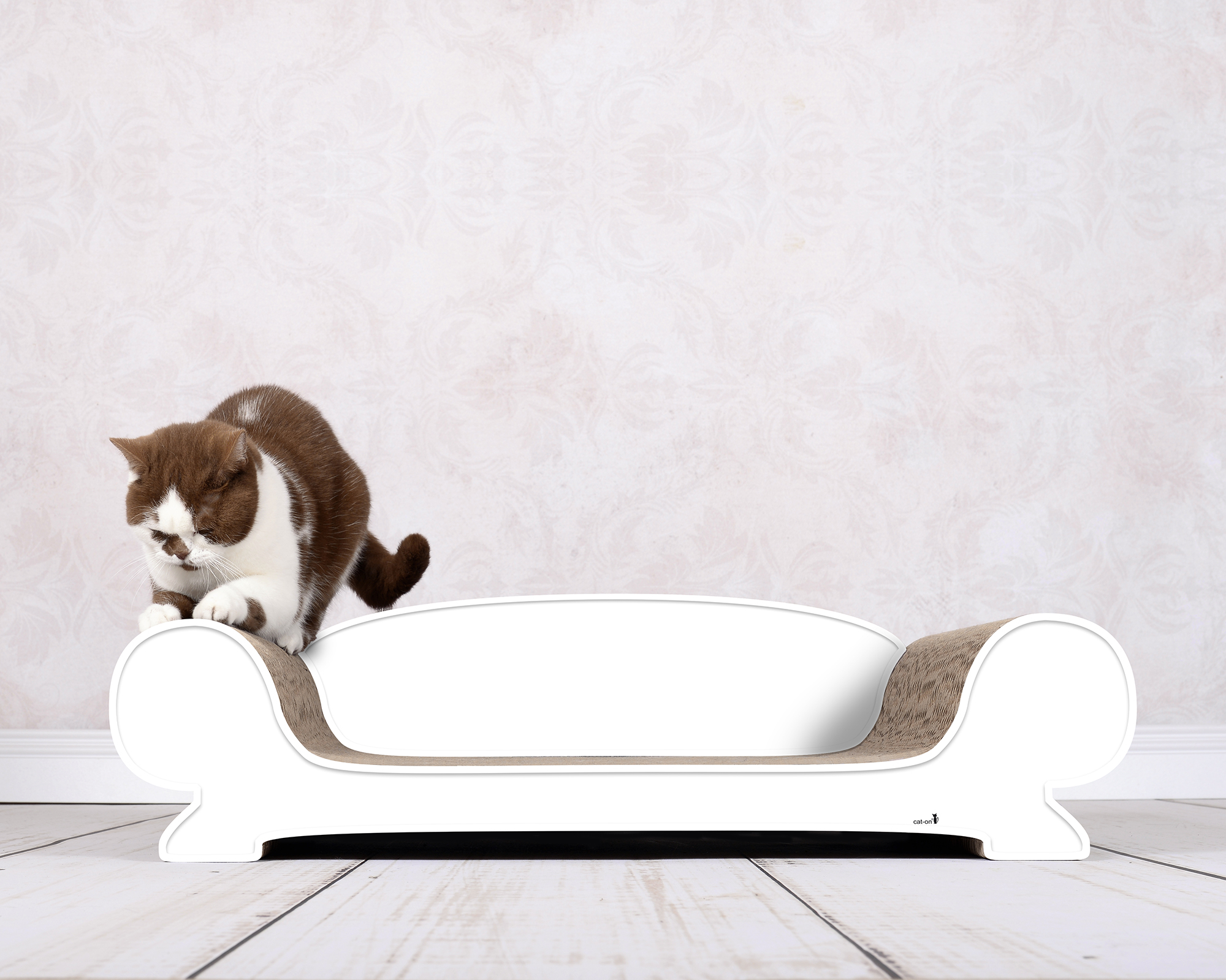 Katzensofa VERTIGE Weiß – Kratzmöbel aus Wellpappe Katzensofa VERTIGE in Weiß (Design 000) – hochwertiges Katzenmöbel und Liegeplatz aus Kratzpappe, handgefertigt in Deutschland