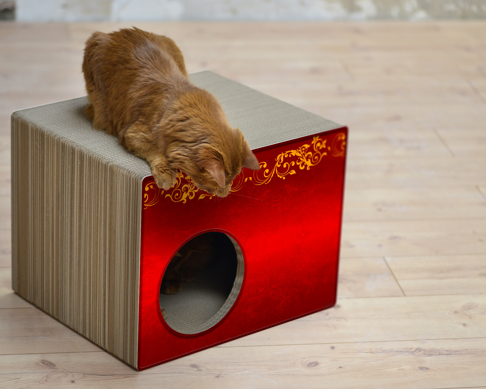 PHREDIA Eckhaus von cat-on, eine Katze oben liegend, eine Katze innen