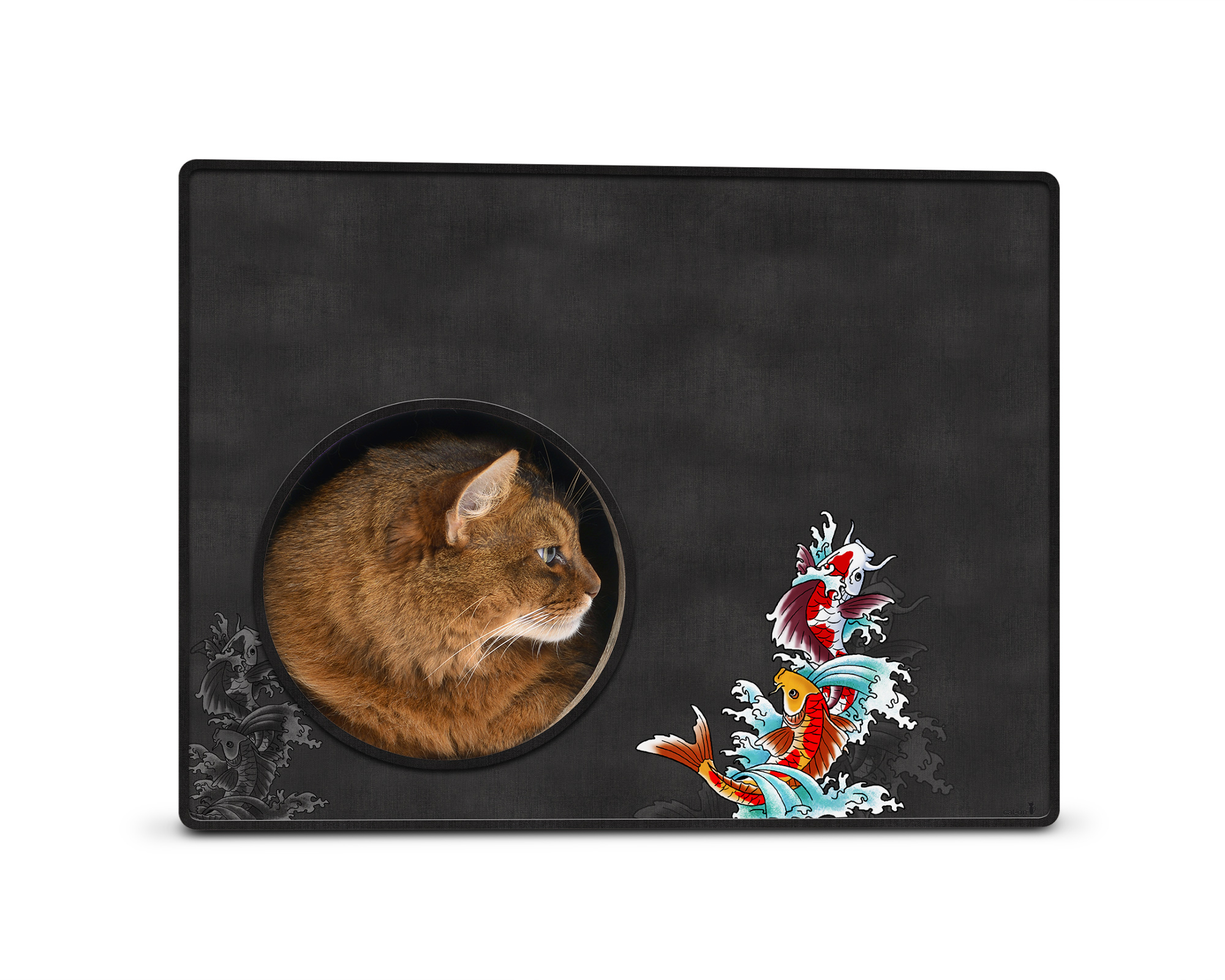 PHREDIA Eckhaus von cat-on, Katze im Inneren des Design-Kratzmöbels aus Wellpappe