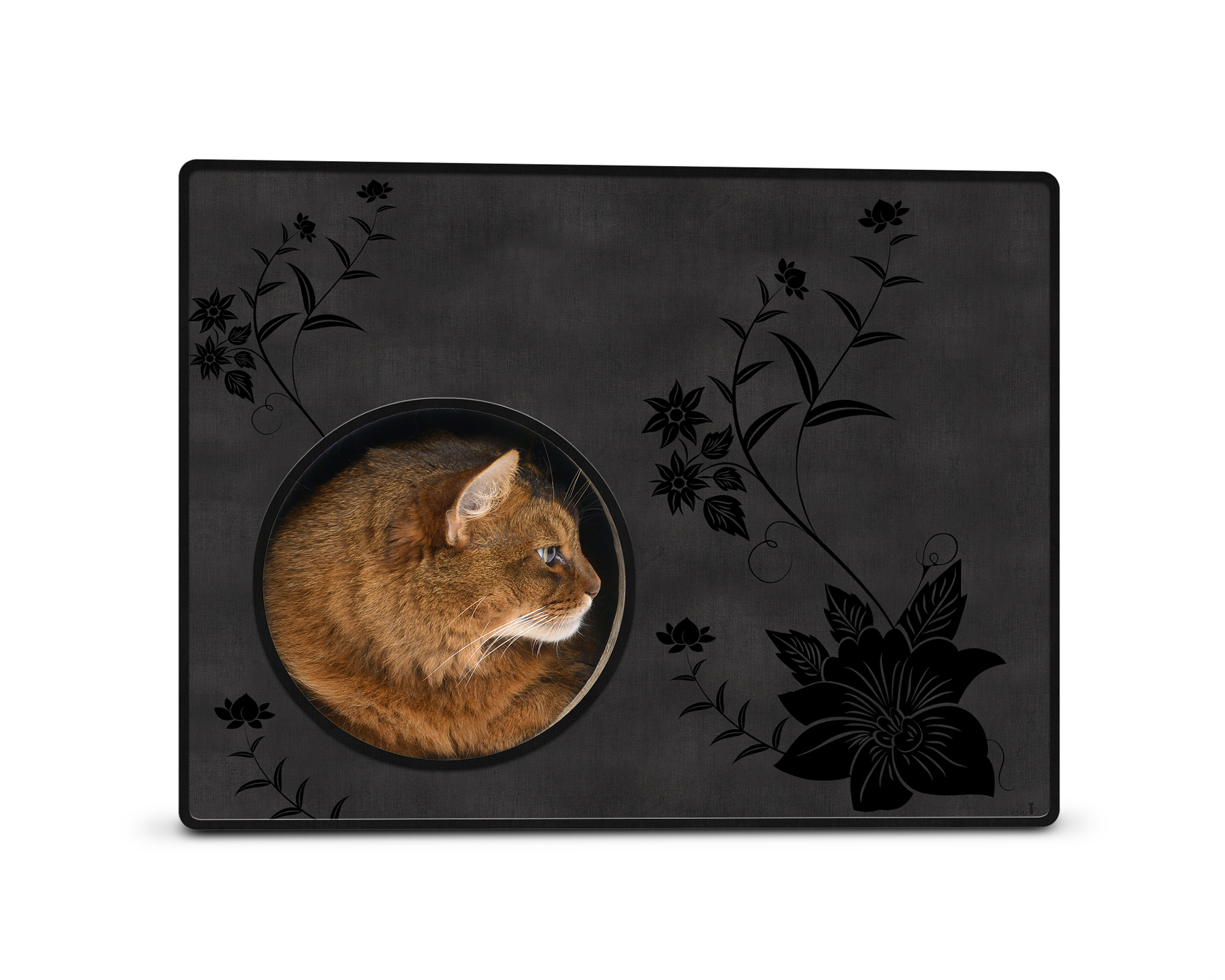 PHREDIA Eckhaus von cat-on, Katze im Inneren des Design-Kratzmöbels aus Wellpappe