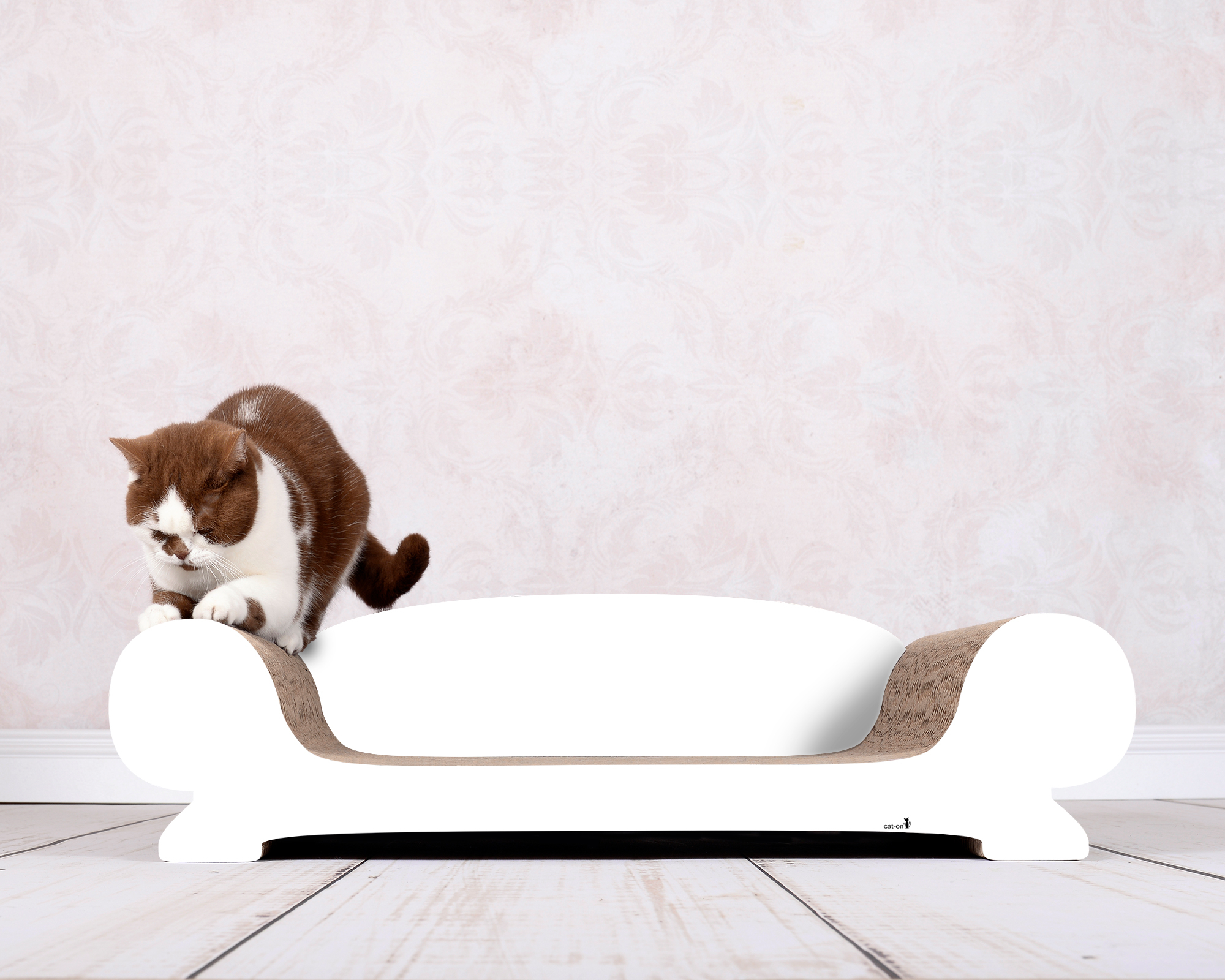 Katzensofa VERTIGE Weiß – Kratzmöbel aus Wellpappe Katzensofa VERTIGE in Weiß Uni (Design 000X) – hochwertiges Katzenmöbel und Liegeplatz aus Kratzpappe, handgefertigt in Deutschland