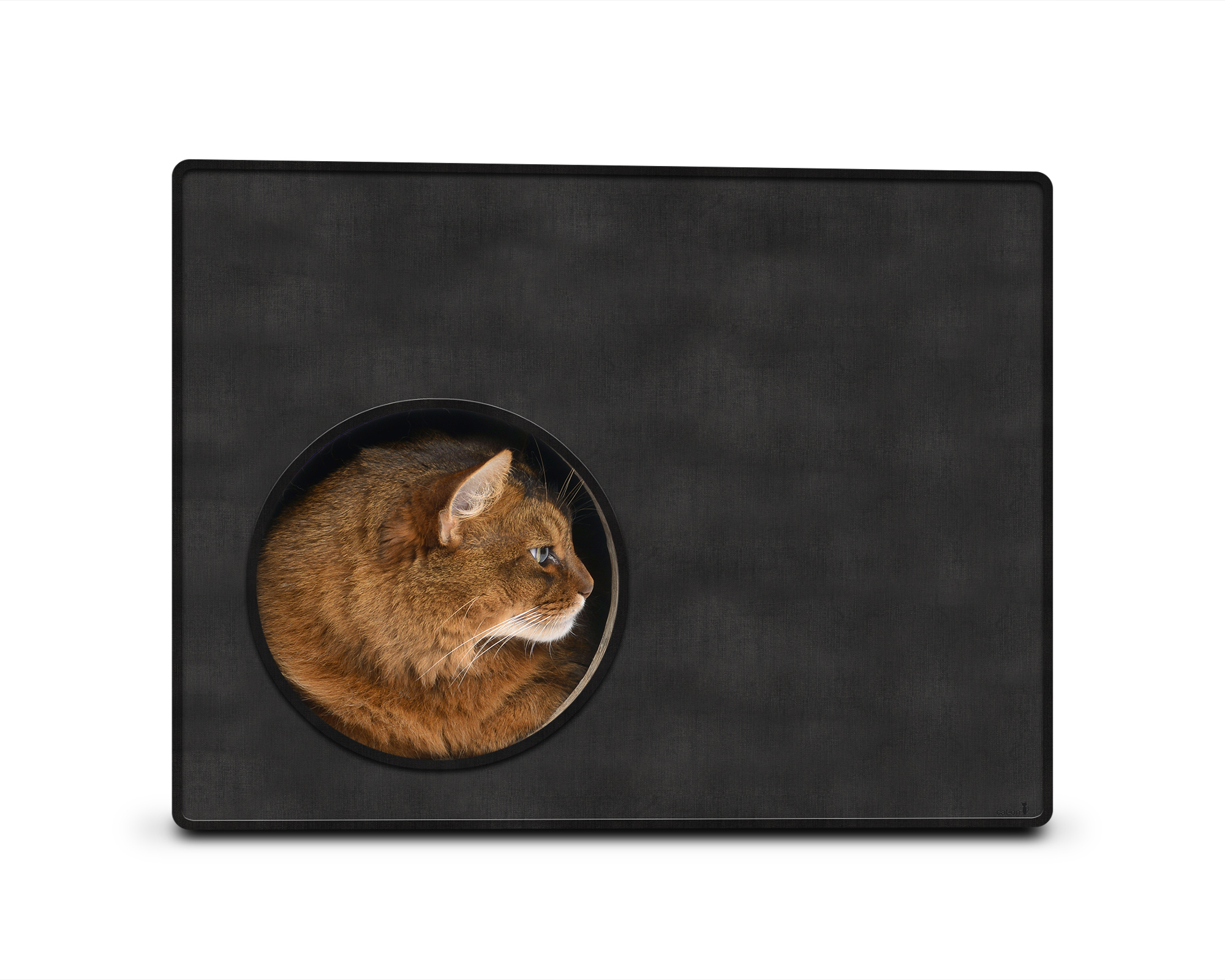 PHREDIA Eckhaus von cat-on, Katze im Inneren des Design-Kratzmöbels aus Wellpappe